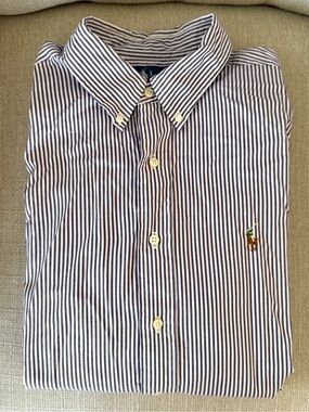 Ralph Lauren Purple and White Striped Button-Down Shirt